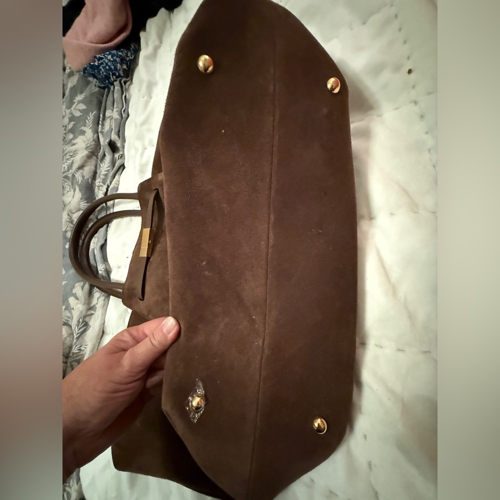 DeMellier Dark Brown Suede Tote with Gold Hardware - Picture 7 of 11